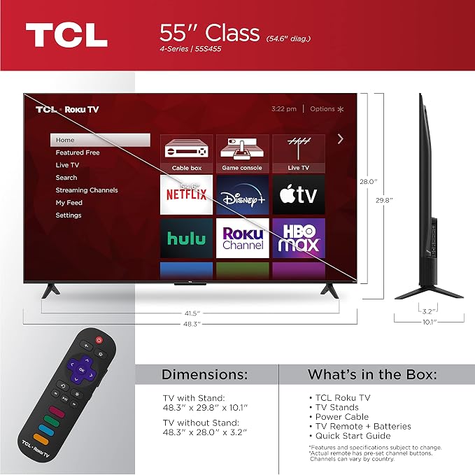 TCL 55" Class 4-Series 4K UHD HDR Smart Roku TV(Wi-Fi, RF, USB, Ethernet, HDMI) - 55S455 - Image 4