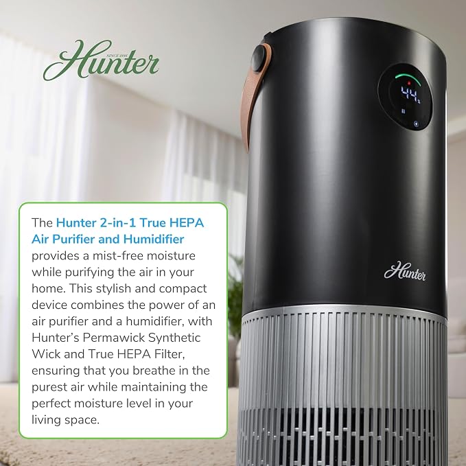 Hunter Fan Company Humidifier and Air Purifier In One, Advanced Filtration Air Purifiers for Home, Air Purifiers for Home Pets, Humidifiers for Bedroom and Humidifiers for Bedroom Baby, Black/Silver - Image 2