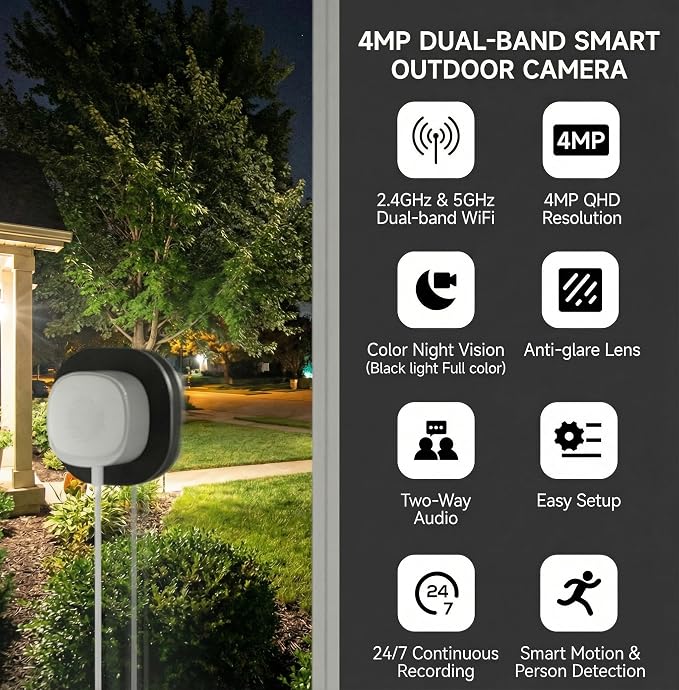 ELECCTV 2.5K Window Security Cameras 2Packs, 2.4G/5GHz WiFi Indoor Cameras - Image 2