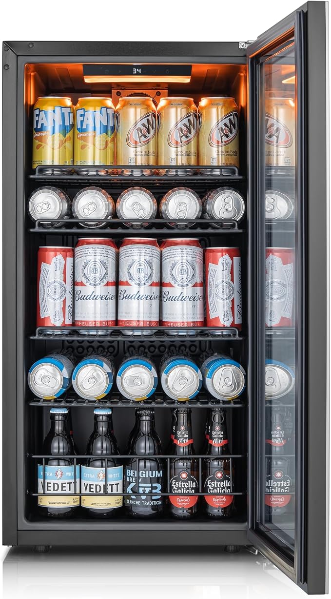Ca'Lefort 105 Cans Mini Fridge, Beverage Refrigerator Cooler for Drink/Beer | 3.1 Cu.ft, Low-noise, Reversible Glass Door, 3-Color LED Lighting, Adjustable Shelves, 34℉ to 54℉ - Image 9