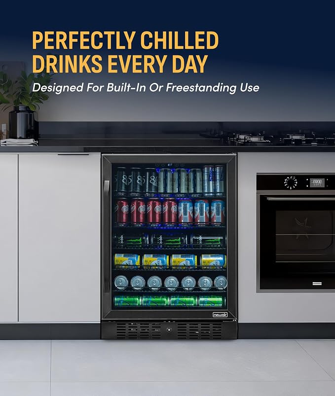 NewAir Beverage Refrigerator with Glass Door | 177 Can Mini Fridge for Bedroom, Dorm, Office, or Gaming Setup | Soda, Beer, and Wine Cooler | Black Stainless Steel - Image 2