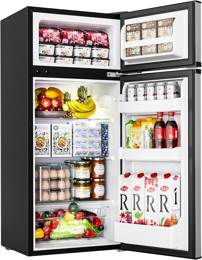 EUHOMY Mini Fridge with Freezer, 4.5 Cu.Ft Mini Refrigerator fridge, 2 door For Bedroom/Dorm/Office/Apartment - Food Storage or Cooling drinks, Silver by EUHOMY