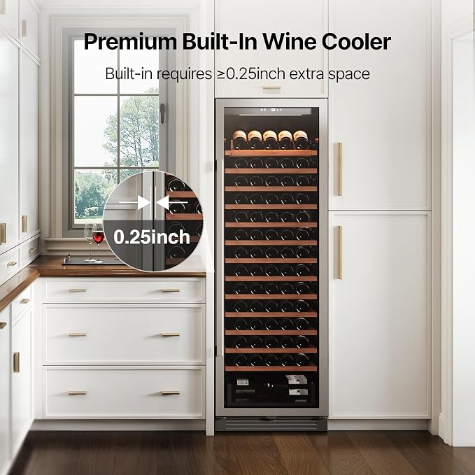 Ca'Lefort 24 Inch Wine Fridge, 166 Bottle Built-In Wine Cooler | 69-Inch Tall Wine Cellar, Quiet Inverter Compressor, 40-65°F Temperature Control, Display Shelf, Glide-Out Shelves & Drawer - Image 7