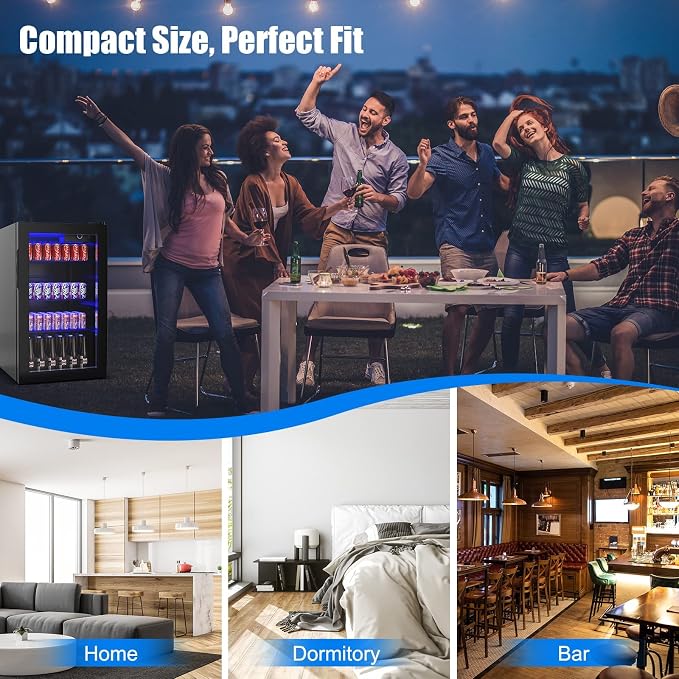 COSTWAY 120 Can Mini Beverage Fridge, Freestanding Beverage Refrigerator Cooler with Glass door, Removable Shelves for Soda Beer Wine, Small Drink Bar Fridge for Home Living Bedroom, 3.2 Cu.Ft | Cooler with Glass door, Removable Shelves for Soda Beer W... - Image 9