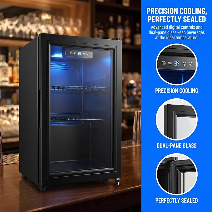 Dawmilon 1.8 Cu.Ft Mini Fridge, 70 Can Beverage Refrigerator, Compact Drink Fridge with Glass Door, Adjustable Shelves, Temperature Control, Beverage Cooler for Soda Beer Wine Dorm Office Bedroom - Image 6