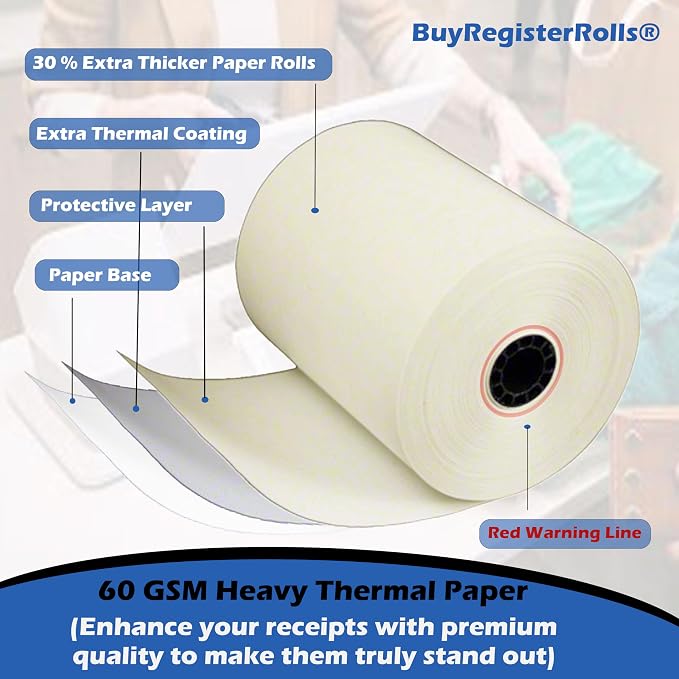 3 1/8 x 230 Yellow Thermal Paper Receipt Rolls fits all Clover POS Cash - Image 7