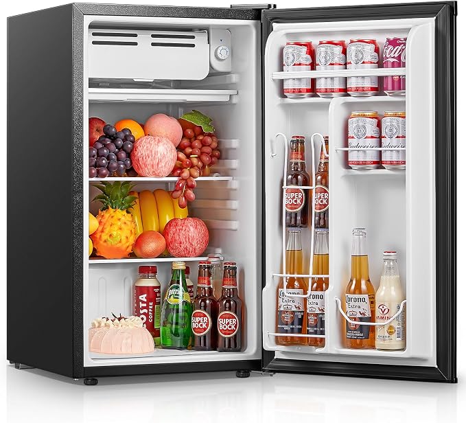 FOHERE 3.2 Cu. Ft Mini Fridge with Freezer, Single Door Compact Refrigerator, Small Fridge with 7 Adjustable Thermostat for Dorm, Bedroom, Office, Reversible Door, Energy Saving, Low Noise, Black by HOME