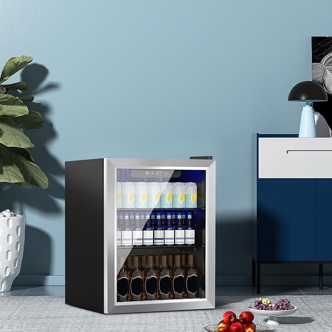 DOGHLY 72 Cans/1.7 Cu.Ft Beverage Refrigerator Glass Door Mini Fridge | Fast Cooling Mini Cooler with Adjustable Shelves for Soda, Beer, Wine, Low Noise Beverage Fridge for Home, Office,and Dorm - Image 6