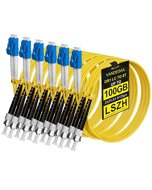 6 Pack LC to ST Fiber Patch Cable OS1, 2M Single Mode Duplex Fiber ST to LC by VANDESAIL
