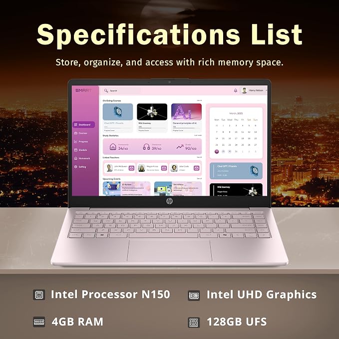 HP Stream 14" HD Laptop, Intel Processor N150, 4GB RAM, 128GB UFS, Intel Graphics, Webcam, Bluetooth, Windows 11s, Pink (Renewed) - Image 2