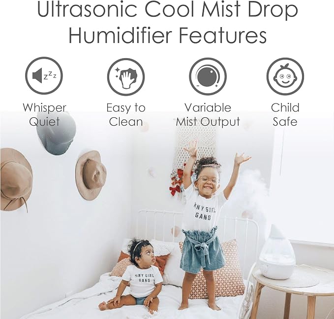 Crane White Teardrop Ultrasonic Cool Mist Humidifier, 1 Gallon Auto Shut-Off for Large Room, Baby Nursery, Bedroom Office, Clear & White - Image 2