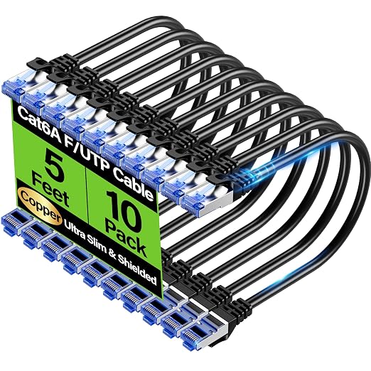 Cat6A Ethernet Cable Shielded 10Gbps 5 ft, Slim Shielded Ethernet Cable Cat 6 by Unknown