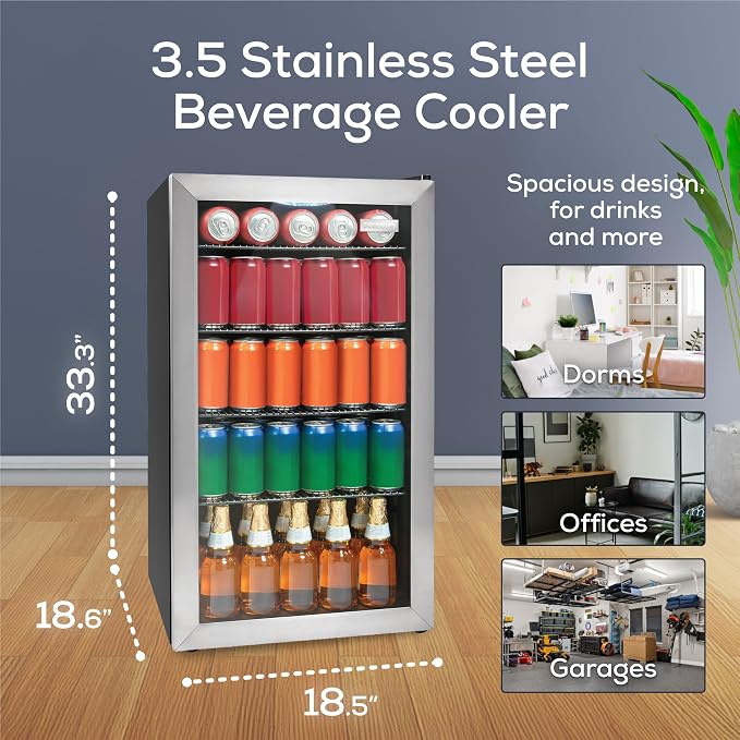 Igloo 3.5 Cu. Ft. Mini Fridge - Stainless Steel Single Door Compact Beverage Refrigerator with Shelves for Homes, Dorms & Offices- Keep Snacks and Drinks Cool with Temperature Control Mini Fridge - Image 2
