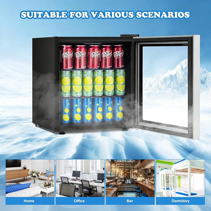 COSTWAY 60 Cans Beverage Refrigerator Cooler, Freestanding Mini Fridge | with Glass Door & Removable Shelves, Small Beverage Drink Fridge for Soda Beer Wine, 1.6 Cu.Ft - Image 8