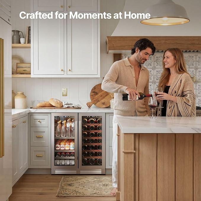 Ca'Lefort 30 Inch Wine & Beverage Refrigerator, 80 Can & 33 Bottle | 36-72°F Touch Control, Dual-Pane Glass Door, Adjustable Shelves, 3 Color LED, Built-In or Under Counter for Home Bar Kitchen - Image 3