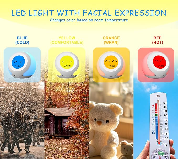 Kids Room Thermometer, Hygrometer and Cute Facial Expressions, Colorful Light - Image 3