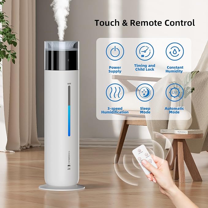 10L/2.6Gal Smart Humidifiers for Bedroom Large Room up to 600ft², 100H Runtime Cool Mist Top Fill, Ultra Quiet 30dB, Auto Control, Essential Oil Tray, Perfect for Bedroom, Office, Baby, White - Image 3