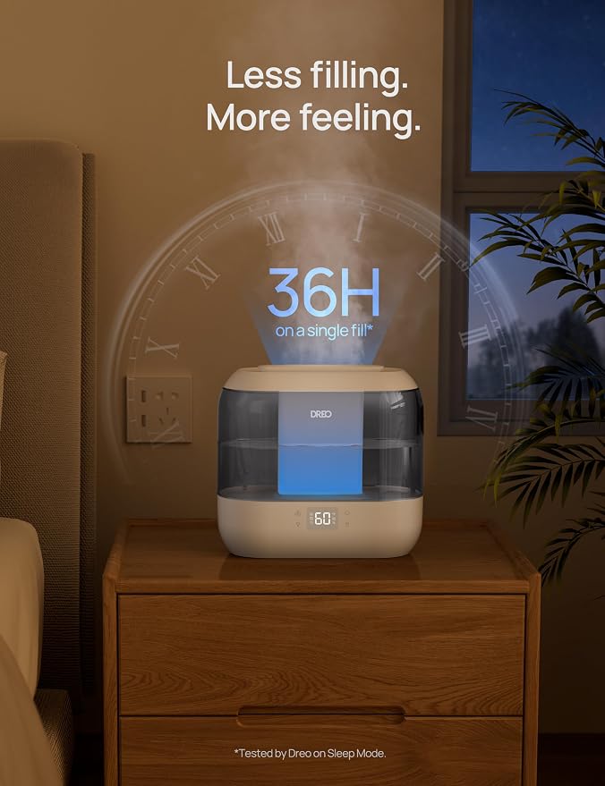 Dreo Smart Humidifiers for Bedroom, Top Fill 4L Supersized Humidifier Large Room with 28 dB, 36H Runtime, Touch/APP/Voice Control, Nightlight, Cool Mist Humidifiers for Baby, Plants, Indoor, Grey - Image 7