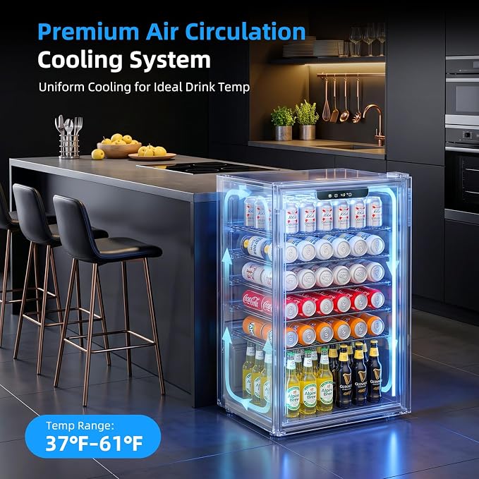Antarctic Star Mini Fridge 130 Can Beverage Refrigerator Cooler with Glass Door,Adjustable Shelves & Digital Temperature for Soda Beer or wine fridge for Home, Office Bar 3.2cu.ft - Image 5
