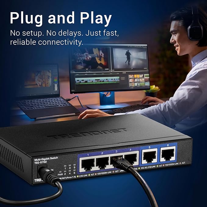 TRENDnet 6-Port 10G Switch, 4 x 2.5G RJ-45 Base-T Ports, 2 x 10G RJ-45 Ports - Image 5