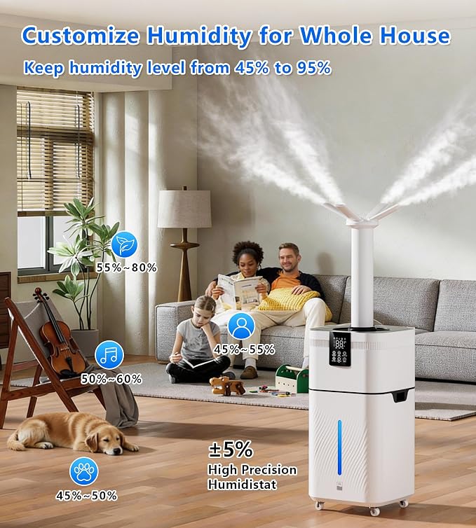 30L/7.93Gal Humidifier Large Room 4200 ft², Supersized Cool Mist, 120H Quiet Humidifiers for Bedroom, 3000mL/h Mist Output, Touch/Remote Control, Humidifiers for Home, Whole House, Plant, White - Image 6