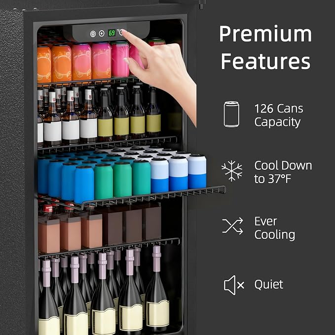 Erivess Mini Fridge 126Can Beverage Refrigerator Cooler Glass Door for Soda | 3.2 Cu Ft Drink Fridge for Home/Bar/Office with LED Display, Digital Temperature Control, Removable Shelves for Wine, Silver - Image 3