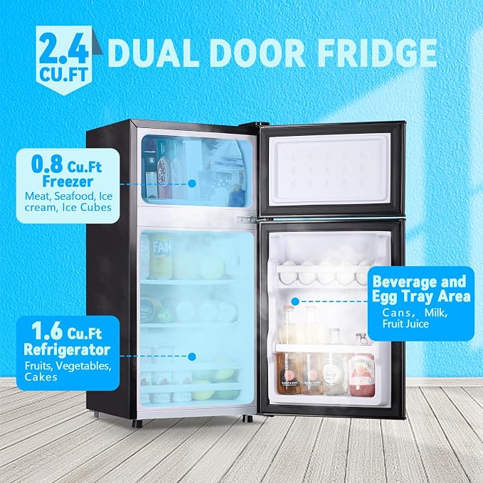 Fridge with Freezer Refrigerator Freezer Double Doors 7 Modes Temp Suit for Apartment Bedroom Office Dark Gray - Image 2