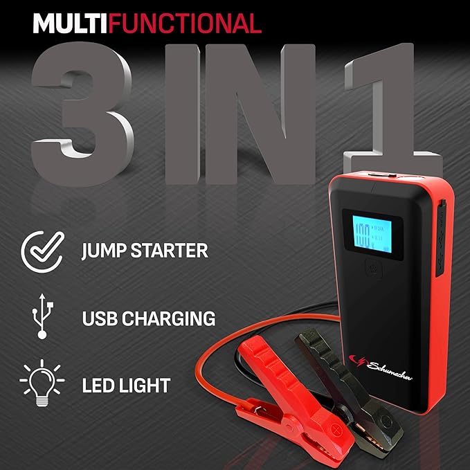 Schumacher Electric 1000 Peak Amp 12V Portable Lithium Car Battery Jump Starter & Power Pack - Lithium Ion Jump Box - with USB Charging & LED Emergency Light - SL1639 - Image 3