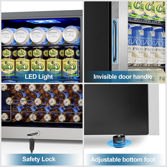Velivi Mini Beverage Refrigerator 3.2 Cu. Ft Small Fridge 126 Can Lockable Drink Cooler with Glass Door, Safety Lock, For Beer Soda, Silver | Small Fridge 126 Can Lockable Drink Cooler with Glass Door, For Beer Soda, Silver - Image 4