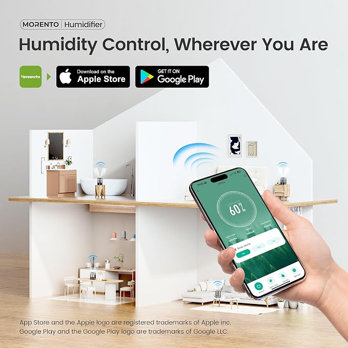 Smart Humidifiers for Bedroom Large Room Home, 6L Cool Mist Top Fill Humidifier with Essential Oil Diffuser, Smart App & Voice Control, for Nursery & Plants, Black, 1 Pack + 7 Color NightLight - Image 2