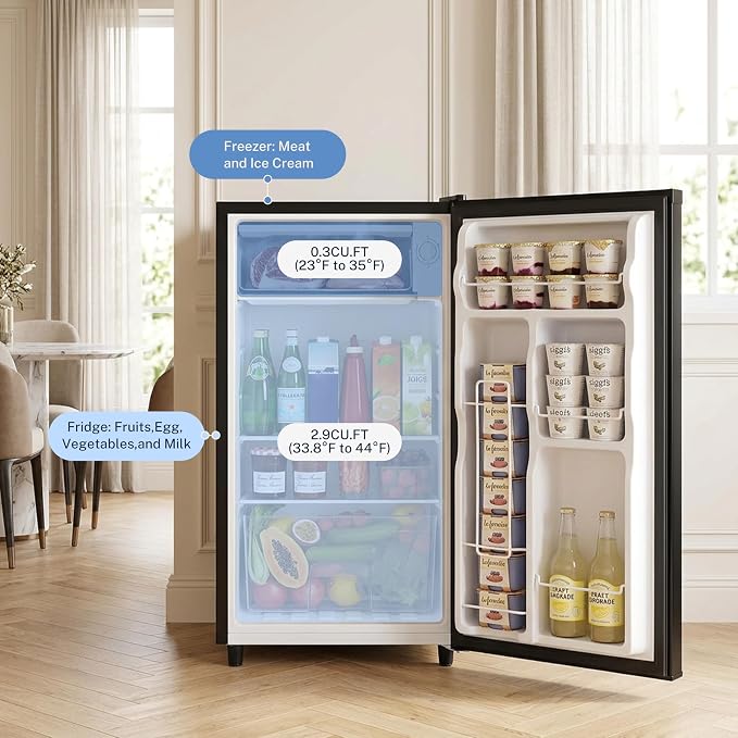 3.2 Cu.Ft Mini Fridge with Freezer, 1 Door Small Refrigerator with Adjustable Thermostat Energy-efficient Low Noise, Compact Fridge for Bedroom, Office, Dorm, Black - Image 3
