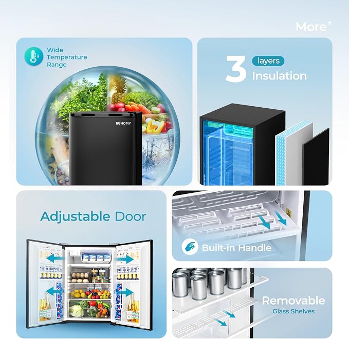 EUHOMY 4.4 Cu.Ft Fridge with Freezer, Single Door Compact Refrigerator, Adjustable Thermostat, Mini Refrigerator Energy Saving, Mini fridge for Bedroom, Dorm, Office, Black - Image 5