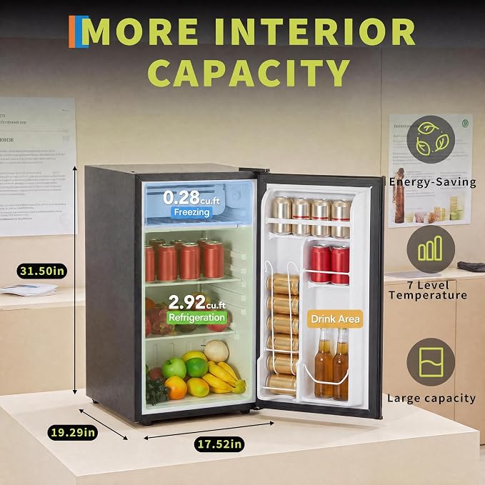 3.2 Cu. Ft. Mini Fridge Freezer, Energy-Efficient, Quiet, Adjustable Shelves - Image 2