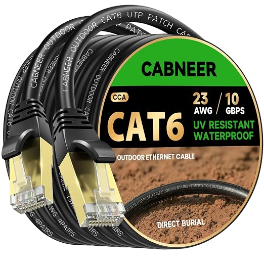 Cat 6 Ethernet Cable 15 ft, Outdoor & Indoor 23AWG 10Gbps High Speed, by CABNEER