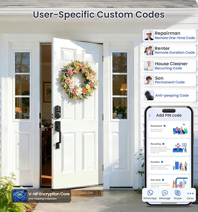 Veise VE017-D Smart Fingerprint Front Door Lock Set, App Control, 8-in-1 - Image 4