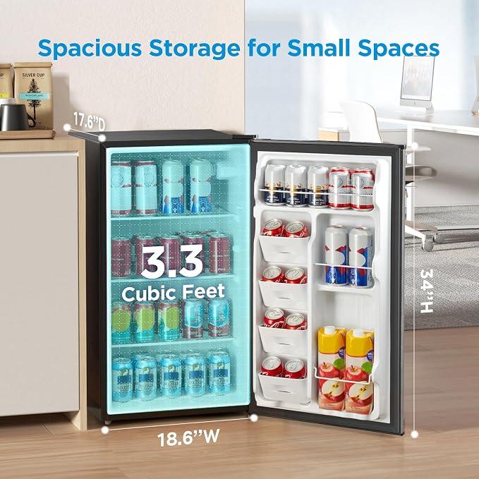 Midea 3.3 Cu.ft Mini Fridge, Energy Star Certified, Low Noise for Office | Adjustable Thermostat, Reversible Door,Ideal for Dorm, Office, Stainless Steel - Image 2