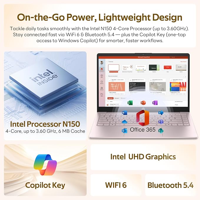 HP Stream 14" HD Laptop with AI Copilot for Student & Business, Intel Processor N150, 4GB RAM, 1.12TB Storage (128GB UFS + 1TB Docking Station), 1 Year Office 365, Wi-Fi 6, Win 11, Tranquil Pink - Image 5