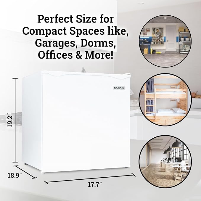 Igloo 1.6 Cu.Ft Mini Fridge with Freezer- Single Door Compact Refrigerator with Glass Shelves for Homes, Dorms & Offices- Keep Snacks, Drinks & Frozen Foods Cool with Temperature Control Fridge- White - Image 5