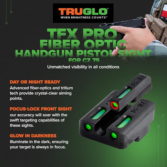 Truglo TFX PRO Handgun Sight, Glowing Shock Proof Tritium and Fiber Optic Night - Image 2