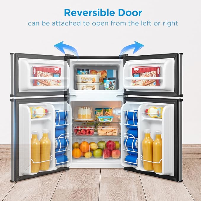 Midea 3.1 Cu.ft Mini Fridge with Freezer, Energy Star Certified, for Dorm | Adjustable Remove Glass Shelves, Reversible Door, Silver - Image 7