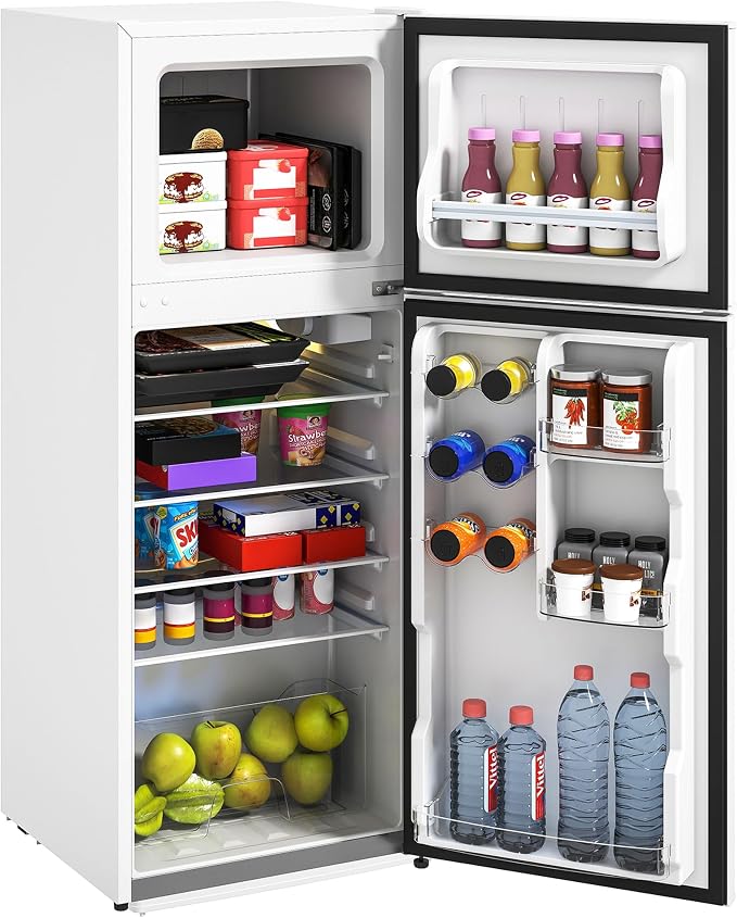 HOMCOM 4 Cu.Ft Mini Fridge with Freezer Double Reversible White | Compact Refrigerator, Adjustable Thermostat, Shelf, for Bedroom Dorm Home Office, Energy Efficient by HOMCOM