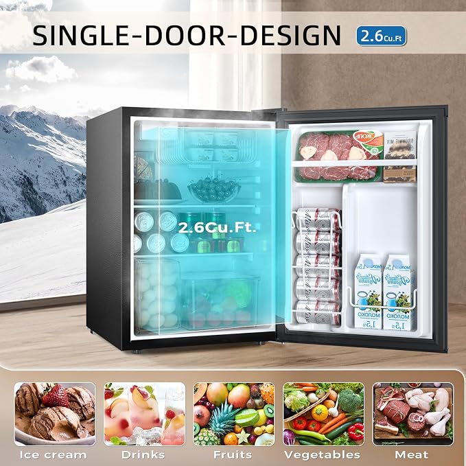 Antarctic Star Mini Compact Refrigerator with Freezer, 2.6 Cu.Ft. Single Door Adjustable Removable Shelves for Apartment/Dorm/Office,BLACK - Image 2