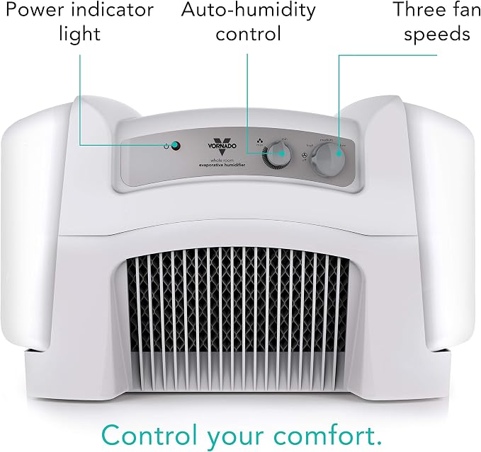 Vornado Evap40 Evaporative Humidifier with Adjustable Humidistat, 4-Gallon Capacity for Large Room Coverage up to 1,000 sq ft, 3 Speed Settings, Easy to Clean Dual Tank - Image 3