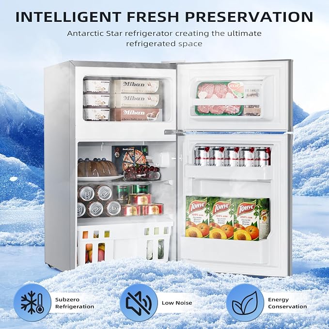 Antarctic Star 3.1 Cu.Ft.Compact Refrigerator with Freezer,Mini Fridge 2-Door with Adjustable Removable Shelves,For kitchen/Apartment/Dorm/Office,GREY - Image 2