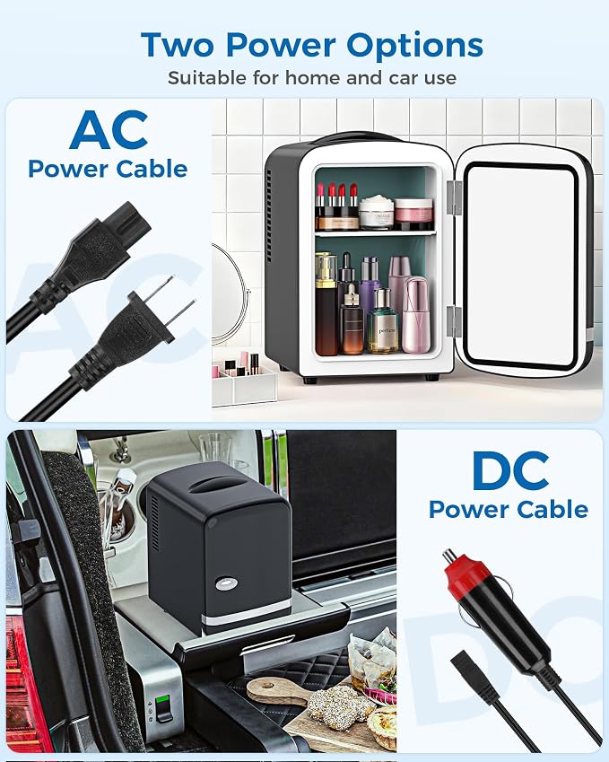 Electactic Mini Fridge for Skincare, 4L/6 Cans Portable Compact Cosmetic Fridge, Retro Desktop Fridge with AC/DC Adapters, Small Cooler and Warmer for Beverage, Makeup, Bedroom, Office, Kids, Black - Image 3