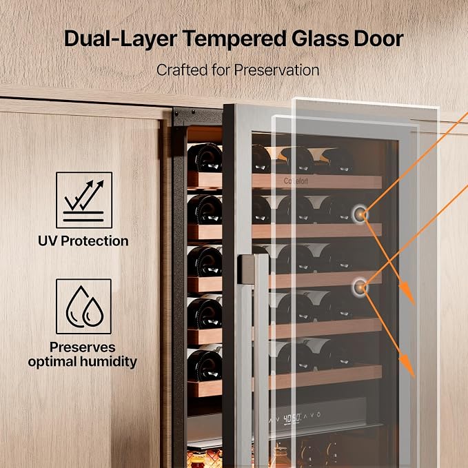 Ca'Lefort 24 Inch Dual Zone Wine & Beverage Center, 112 Can & 40 Bottle | 55-Inch Tall Wine Cellar, Quiet Inverter Compressor, Precise 40-65°F Temperature Control, Glide-Out Shelves & Storage Drawer - Image 4