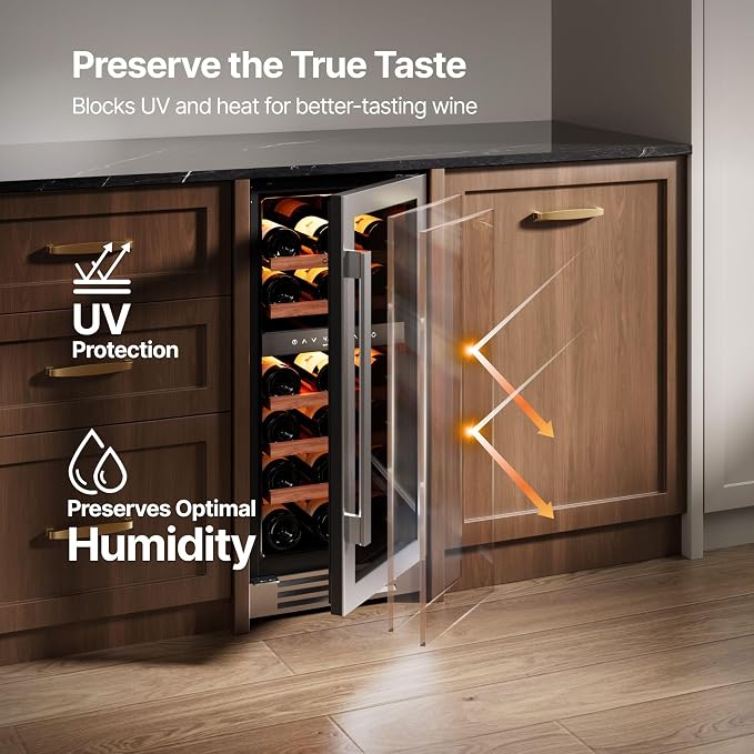 Ca'Lefort 15 Inch Wine Fridge, 28 Bottle Dual Zone Wine Cooler | 40-65°F Touch Control, Dual-Pane Glass Door, Adjustable Shelves, 3 Color LED, Built-In or Under Counter for Home Bar Kitchen - Image 4