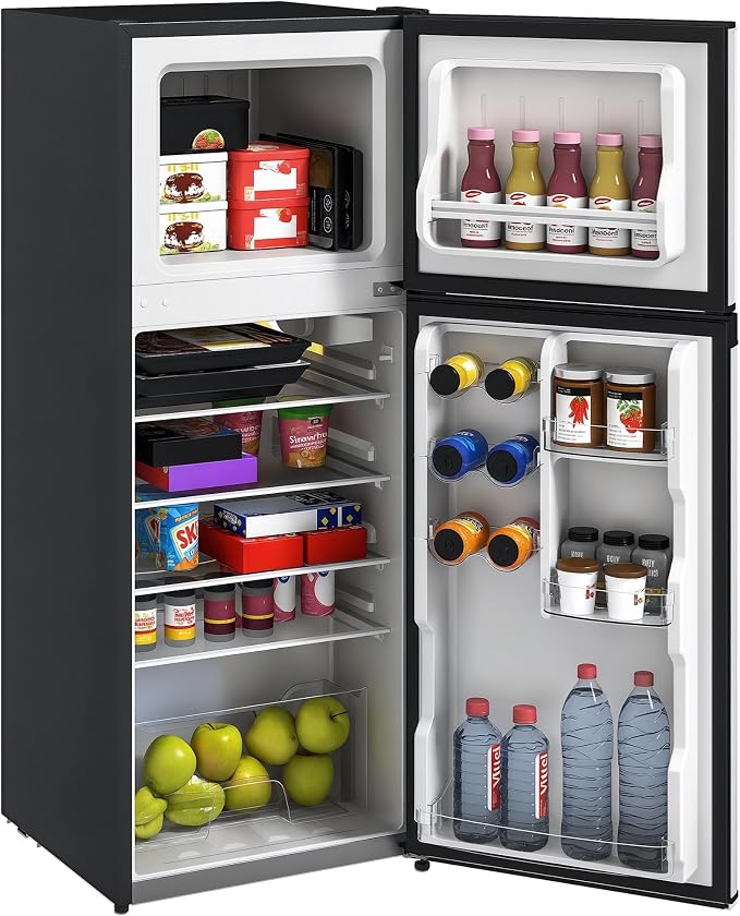 HOMCOM 4 Cu.Ft Mini Fridge with Freezer Double Reversible Door Black | Compact Refrigerator, Adjustable Thermostat, Shelf, for Bedroom Dorm Home Office, Energy Efficient by HOMCOM