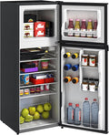 HOMCOM 4 Cu.Ft Mini Fridge with Freezer Double Reversible Door Black | Compact Refrigerator, Adjustable Thermostat, Shelf, for Bedroom Dorm Home Office, Energy Efficient by HOMCOM
