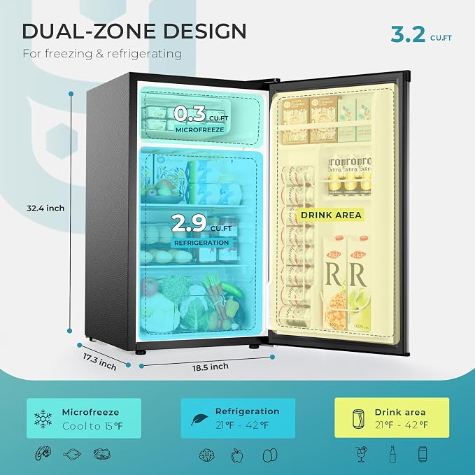 EUHOMY 3.2 Cu.Ft Mini Fridge with Freezer, Single Door Compact Refrigerator, Energy Saving, Mini Refrigerator Adjustable Thermostat, Mini fridge for Bedroom, Dorm, Office, Silver - Image 2